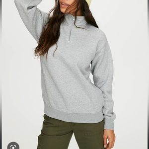 ARITZIA | TNA Warm Up Mock Neck Half Zip Sweatshirt Heather Athletic Grey XXS